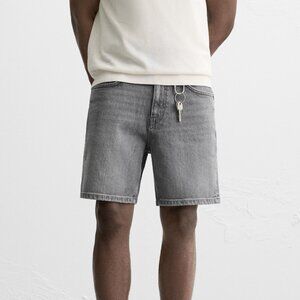 Zara Regular Fit Men's Denim Shorts Gray | Size 32